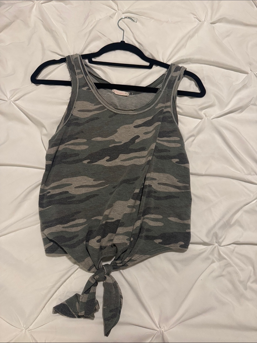 Mossimo Supply Co. Gray & Olive Camo Tie-Front Tank